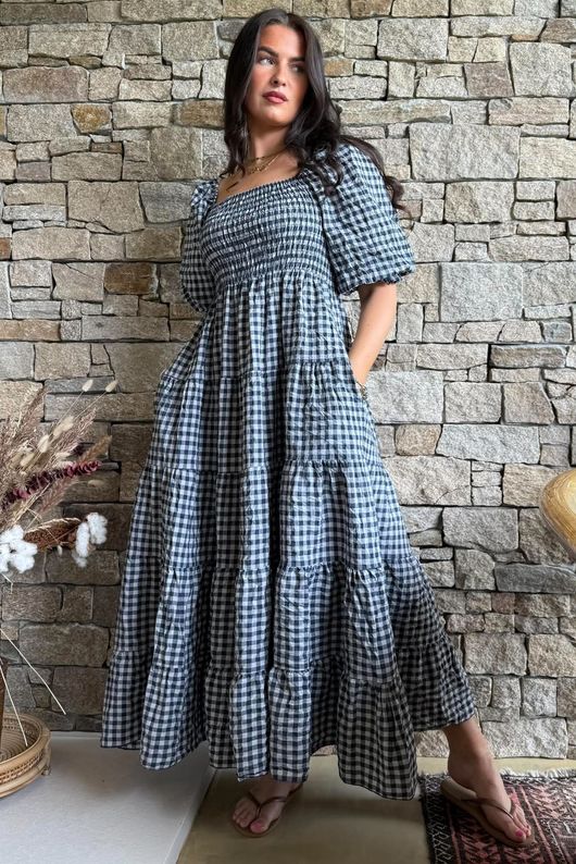 Nonni Gingham Darling Dress Navy